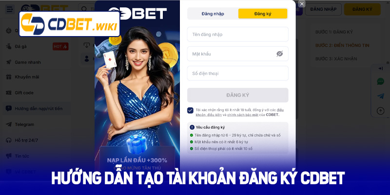 Hướng dẫn tạo tài khoản đăng ký Cdbet